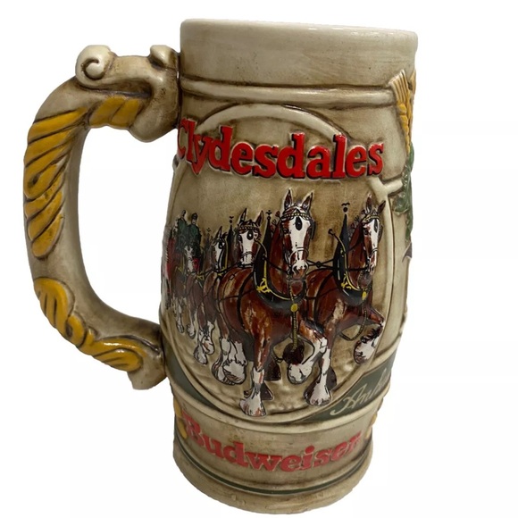 1980s Holiday Budweiser Clydesdale Beer Stein Vintage Anheuser-Busch Mug - Picture 3 of 7